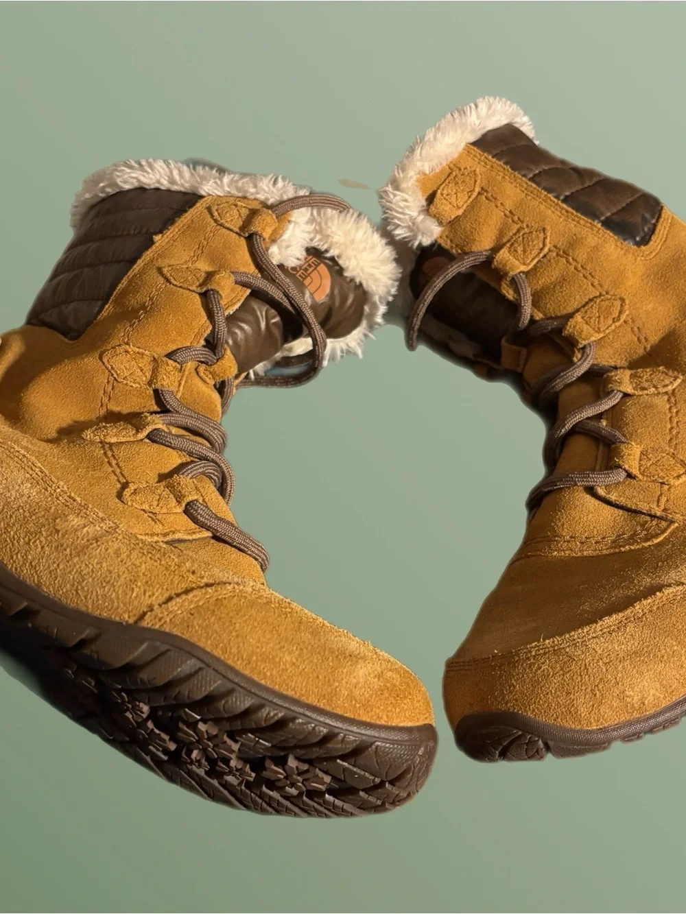 The North Face Women's Tan Suede-Look Insulated Winter Boots 7.5